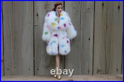 Fun White Mink Fur Coat Colorful Inserts 4 Fashion Royalty Barbie dolldimitha