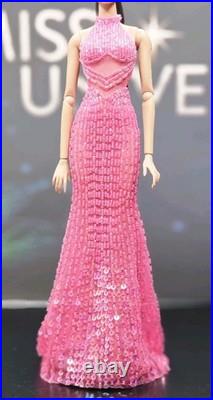 OOAK Fashion Royalty Fully Beaded Pink Gown. Fits Most 11 1/2 To 12 Dolls