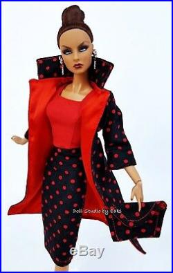 Red Black Dress Outfit Coat For Barbie Model Muse Silkstone Fashion Royalty FR
